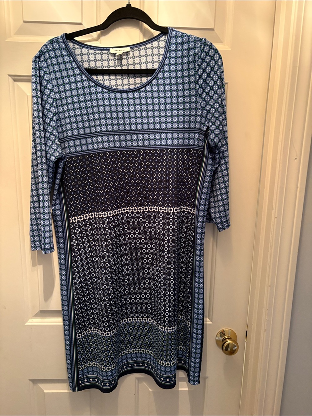 Max Studio Blue Patterned Midi Shift Dress